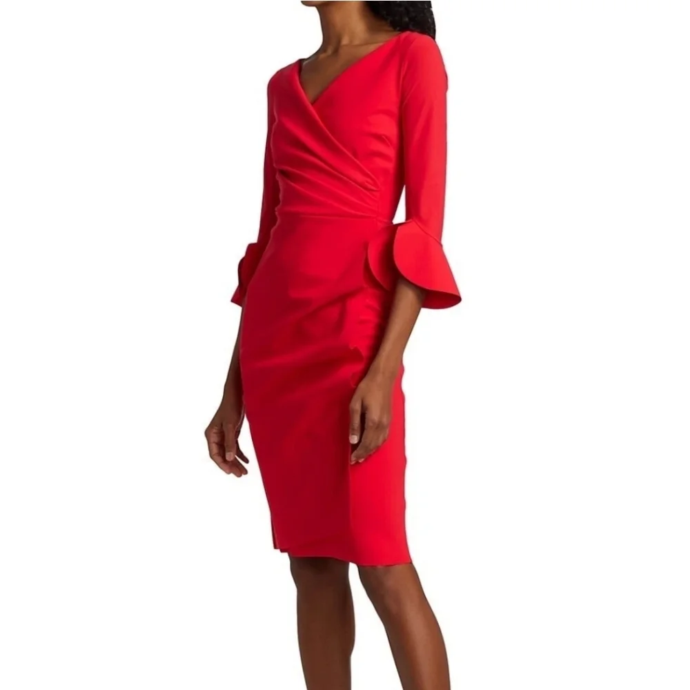 Chiara Boni La Petite RobeTrina Ruffle Sheath 3/4 Sleeve Dress Sz 8 - Picture 3 of 16